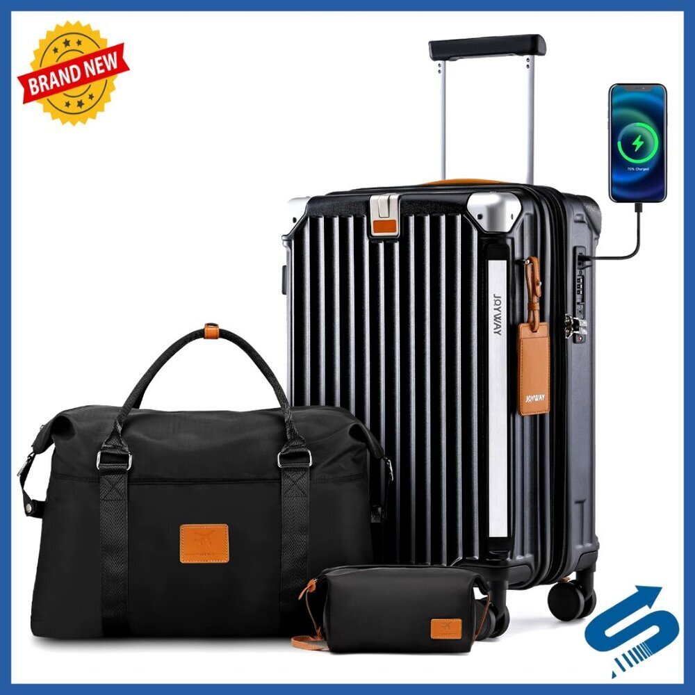 Carry On Luggage Set with USB Port Expandable Smart Suitcase Cup Holder Handbag